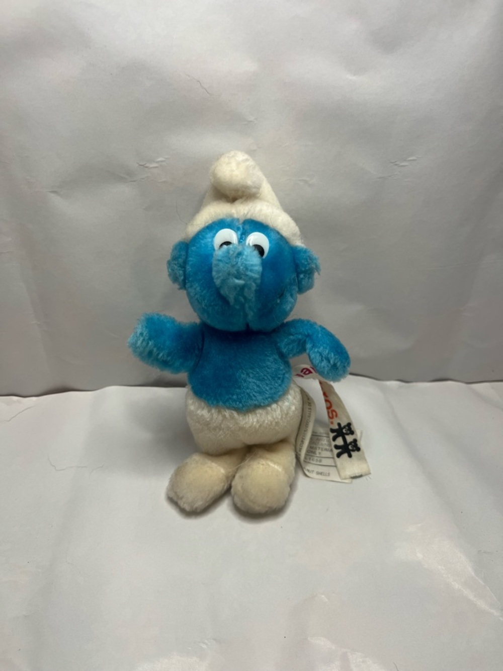 Vintage small Blue Plush Smurf Toy - White Hat and Pants 80s